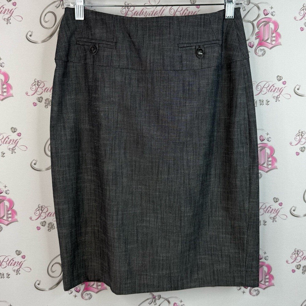 Le Chateau skirt button detail pocket look front Dark Gray Pencil Skirt